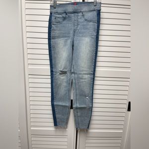 SPANX Skinny Distressed Denim Leggings with Side Stripe M